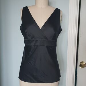 Black Stretch Silk Charmeuse Top, 4